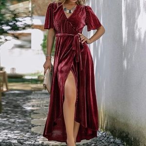 New with tags, red velvet wrap dress
